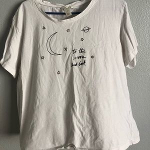 White “to the moon and back” tee shirt